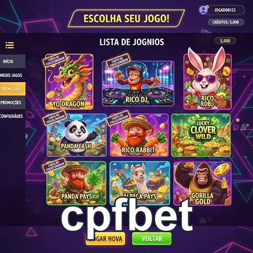 Tela do aplicativo cpfbet mostrando seleção de jogos mobile.