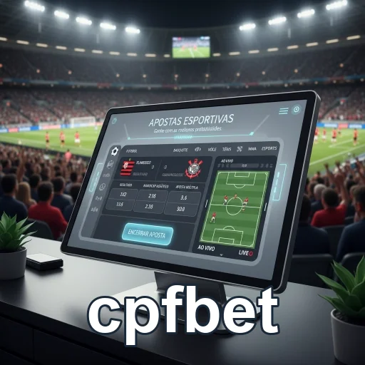 Tela de apostas esportivas na cpfbet em um estádio.