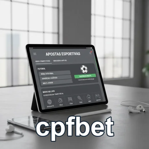 Tela de tablet exibindo apostas esportivas no cpfbet.