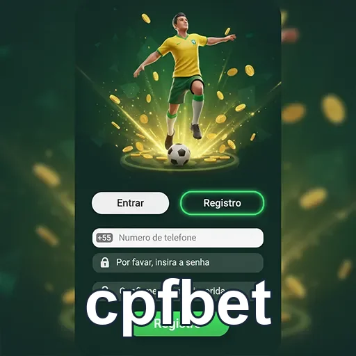 cpfbet exibe tela de registro com jogador com bola.