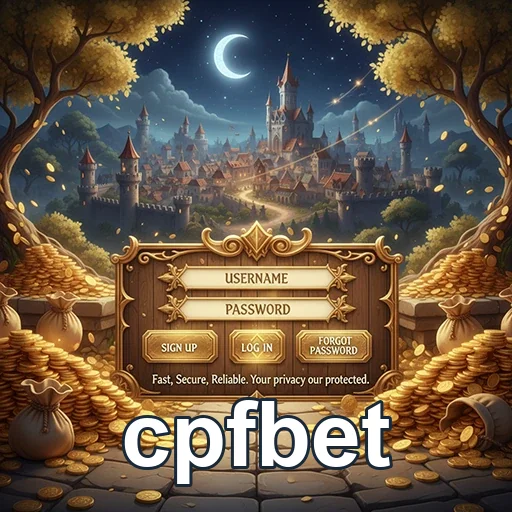 Tela de login do cpfbet com fundo de castelo e moedas.