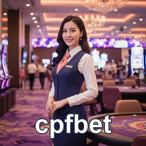 Funcionária do cassino no cpfbet com ambiente de jogos.